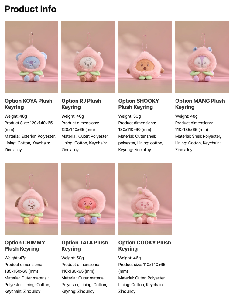 BTS BT21 <PEACH HOLIC> PLUSH KEYRING